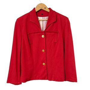 CAbi Women's Red Beau Jacket Size 8 Long Sleeve Casual gold Metal Button-Up